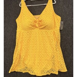 NWT Catherines Yellow Swim Dress Top Size 28W Wireless Padded Bust